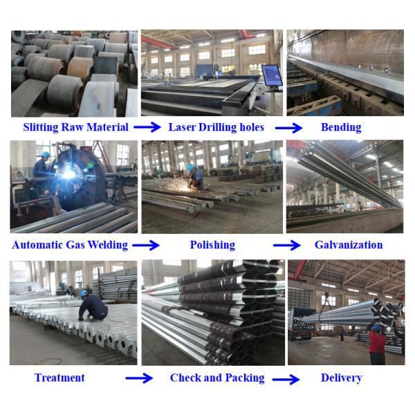 50FT-100FT Polygonal Electric Utility Poles Transmission Line Hot Rolled Coil Steel Power Pole