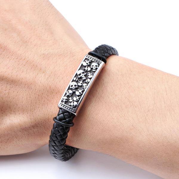 Vintage woven stainless steel men's skull bracelet