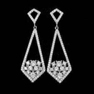 Quality Women Tassel Design Silver Cubic Zirconia Earrings With Real White Gold Plated for sale