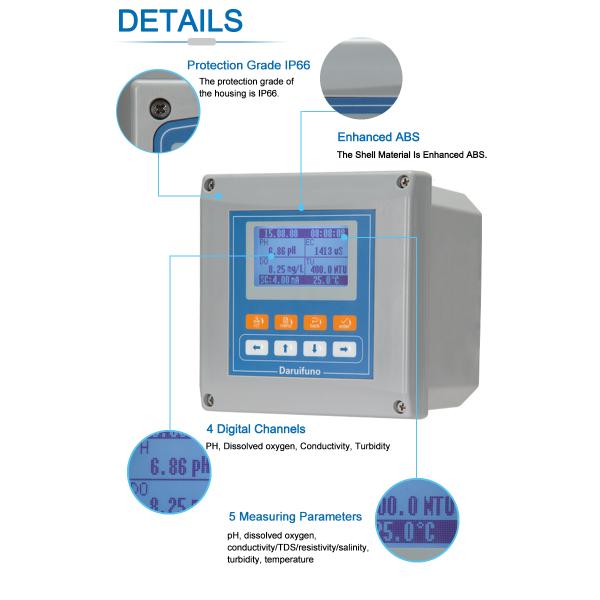 Water Quality Digital Multi Parameter Controller For PH, Temp, EC, DO, TU