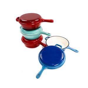 China BSCI SGS Enameled Cast Iron Cookware Pan Lid And Stew Pot 2 In 1 on sale