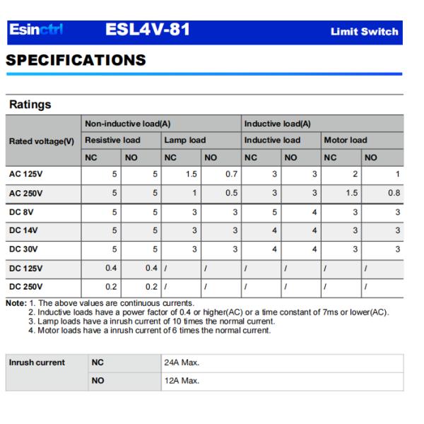 NNC miniature weight Limit Switch ESL4V series for electronics, machinery and light industry