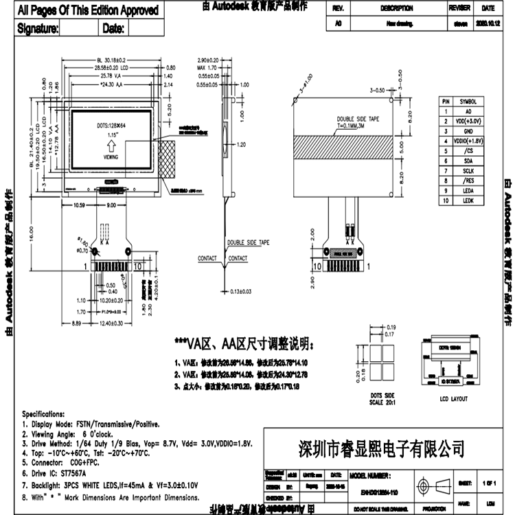 128x64 Graphic LCD Display with FSTN Mode for Consumer Electronics and Medical Devices