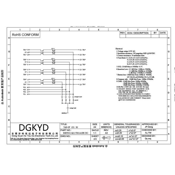 5Gbit / s RJ45 magnetics jack ethernet industrial connector 33MM GY / GY