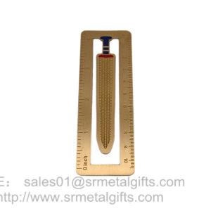 Quality Brass etched ruler bookmark with inch scale, China photo etching process factory for sale