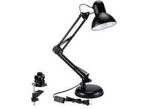 Black Finish Metal Swing Arm Desk Lamp With Interchangeable Base , Classic Folding Table Lamp