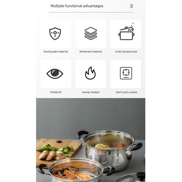 Hot Selling Kitchen Silver Cooking Soup Pot 304 Stainless Steel Steamer Pot Induction Stock Pot With Glass Lid