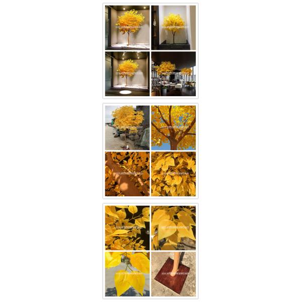 Customized Autumn Leaves Artificial Maple Leaves With Wood Trunk / Fake Maple Tree