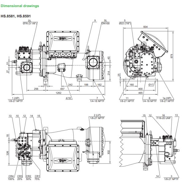 HSN8591-180 180HP R134A Screw Refrigeration Low Temperature Semi Hermetic Compressor 400-460V 50Hz/60Hz
