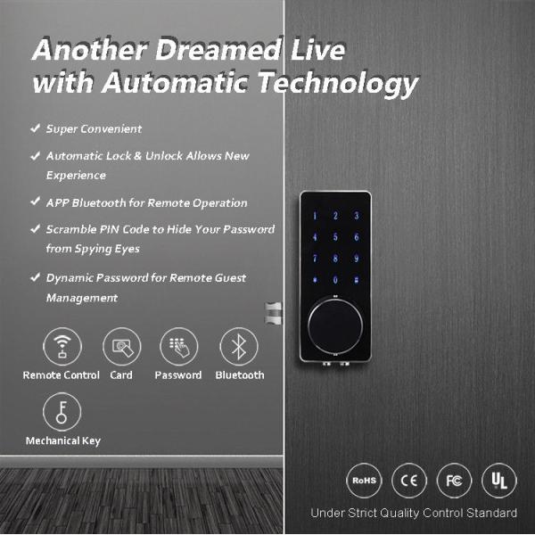 Password Keypad Bluetooth Door Lock Self Locking 5000 Times Life Span