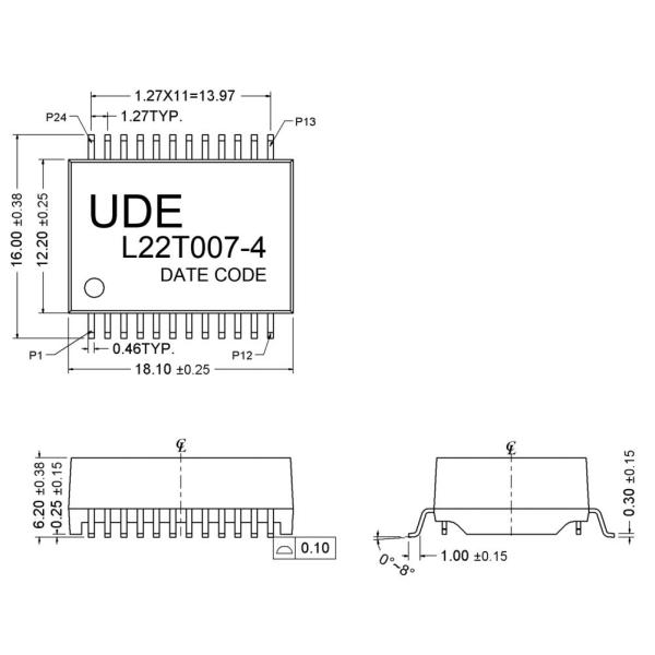 UDE L22T007-4 Single Port 1000 Base - T LAN Filter Transformer Modules PoE 90W Meet IEEE802.3bt Type4 Standard
