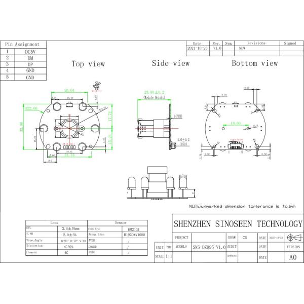 2MP USB Camera Module Full HD Night Vision 1080P 30FPS With HM2131 Sensor