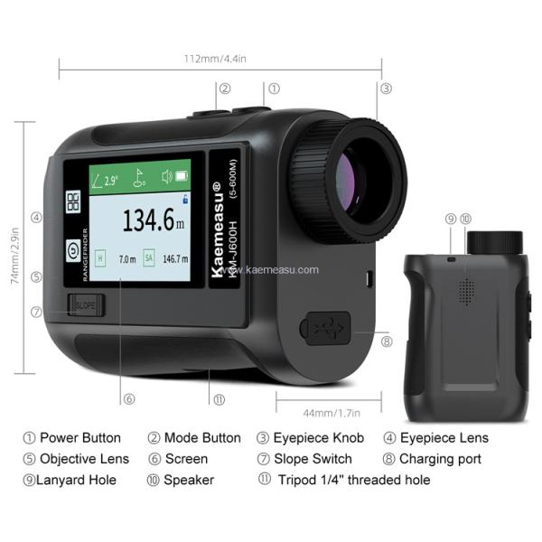 kaemeasu Rechargeable Laser Rangefinder Voice Golf Range Finder LCD Display Telescope With Side Screen J1200