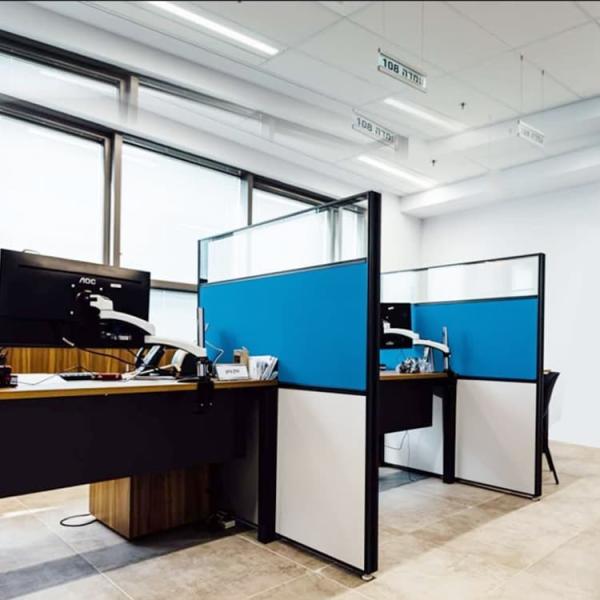 Blue Single Cubicle Office Workstation Desks 30mm With Divided Boards