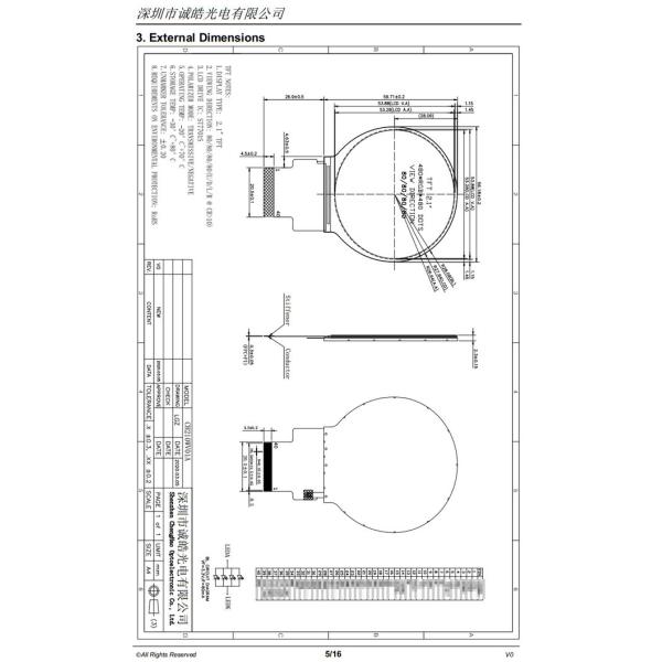 FPC CTP 250nits Round LCD Display 3 Line SPI RGB 480x480 2.1in