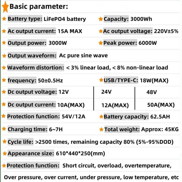 Multi-Functional Outdoor Household Emergency Backup Power Station 3000W