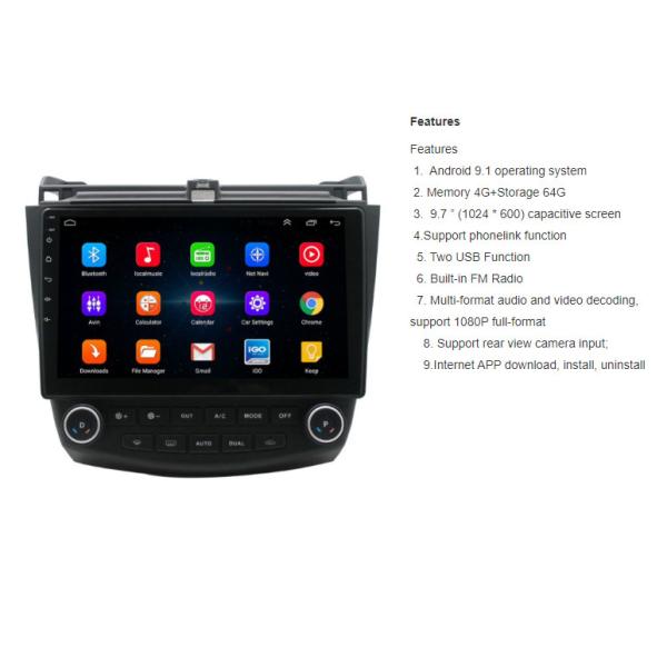 2007 2004 2003 Honda Accord Android Radio Head Unit 9.7 Inch Android 9.1 Radio
