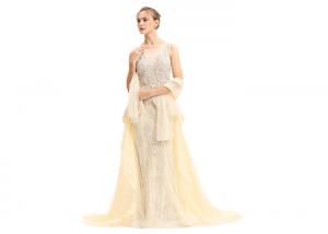 China Yellow Color Arabic Evening Dresses With Cappa / Long Party Prom Dress on sale
