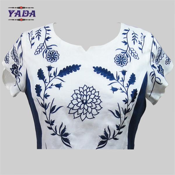 Elegant round neck embroidery summer one piece party swing dress dinner dresses western wear for ladies