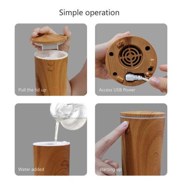 100ML Car Wood Grain Diffuser 7 Color Changing Essential Oil Diffuser Cool Mist Humidifier For Car