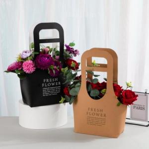 China ODM Basket Shape Cardboard Gift Bags 31x10x41CM Kraft Paper Flower Bags on sale