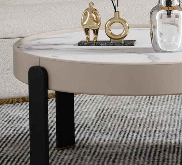 PU Wood Minimalist Marble Coffee Table Set 45cm For Living Room