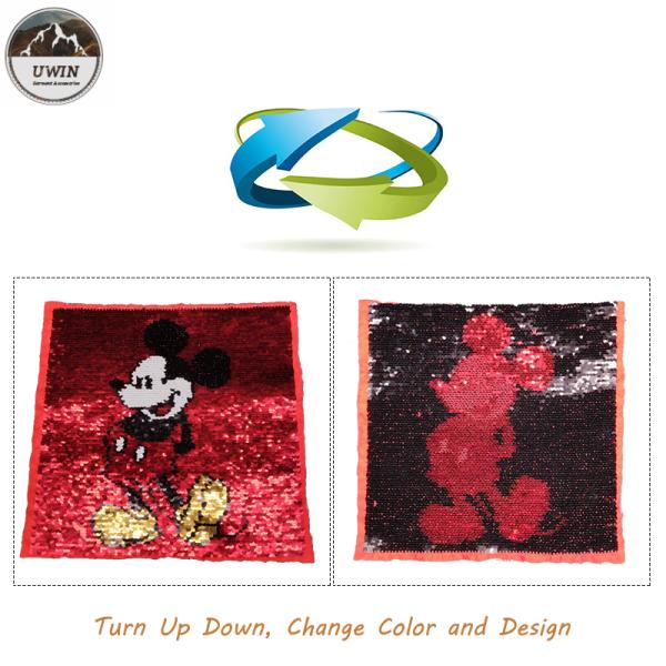 Popular Mickey Mouse Sew On Patch , Cartoon Reversible Applique Sequin Patches