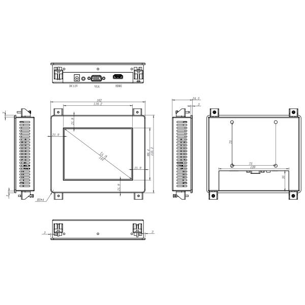 Robust All Metal Embedded High Brightness Monitor 5.7'' 1000 Nits VGA HDMI Interface