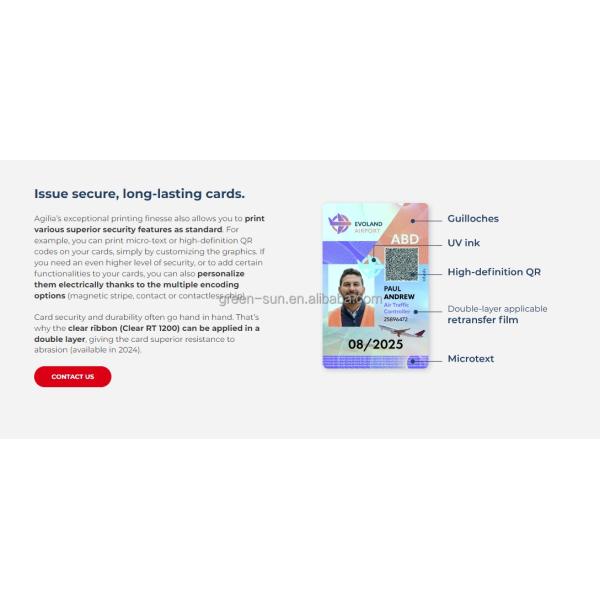 Evolis Agilia Retransfer Card Printer with 600 dpi Resolution and USB 2.0 Ethernet Interface