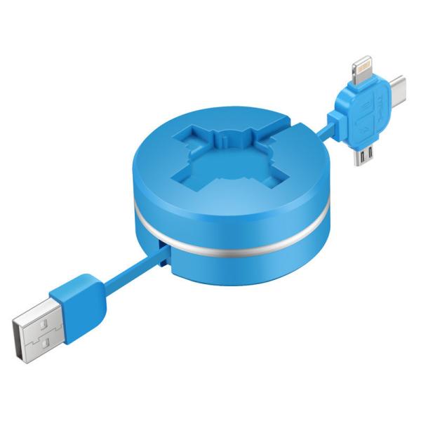 Buy Micro USB TYPE-C iPhone 3 in 1 rounded Retractable Fast Charging USB Data Cable for android and iPhone7 8 at wholesale prices