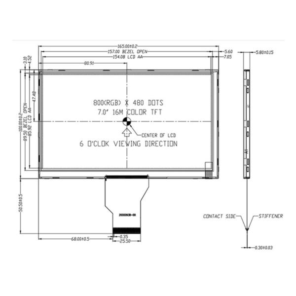 7 Inch LCD Display Module 50 Pin Dot Matrix Screen 800x480 320 Brightness