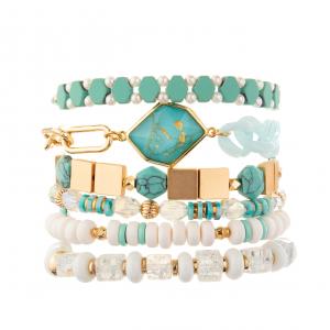 China Crystal Glass Beads Metal Handmade Chain Link Bracelets With Hexagonal Turquoise on sale