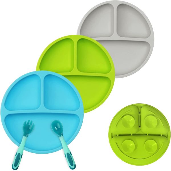 FDA Microwaveable Silicone Dinnerware Set , Odorless Suction Plates With Lids