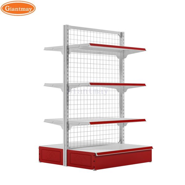 Double Sides Retail Metal Supermarket Shelf Display Racks For Groceries And Snacks