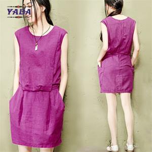 China Slim solid color cotton linen vest women casual girls sexy night dress photos for ladies on sale