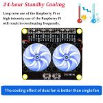 Raspberry Pi 4B Dual Cooling Fan And Auto-Color Changing LED, For Raspberry Pi