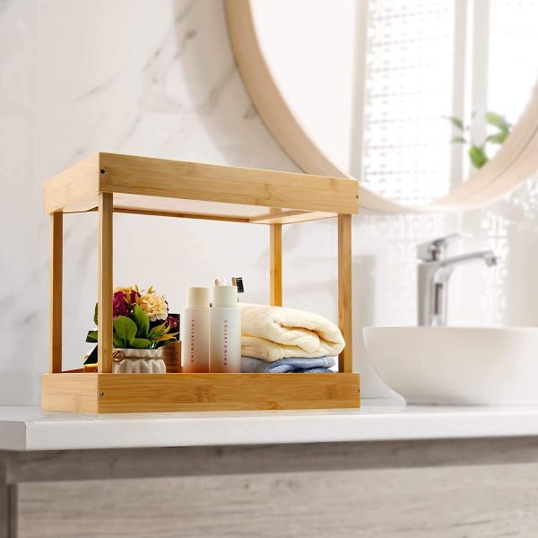 2 Tier Sustainable Bamboo Spice Rack Organizer Cabinet Shelf For Bathroom