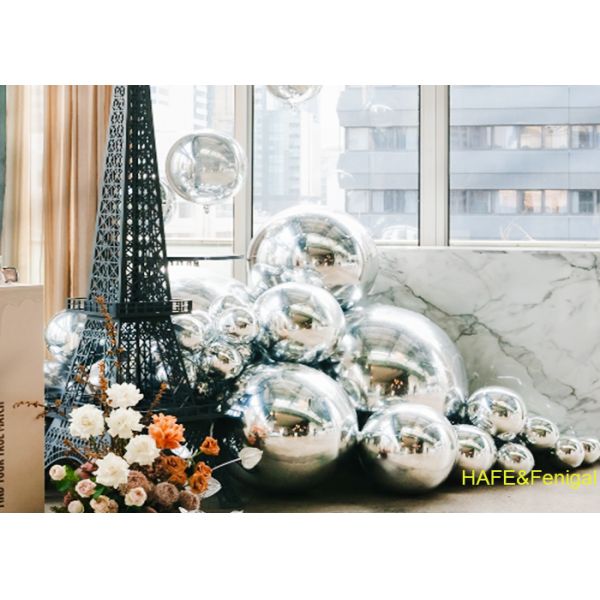 Dia 2m PVC Double-Layer Silver Mirror Balloons For Public Art Open-Air Events