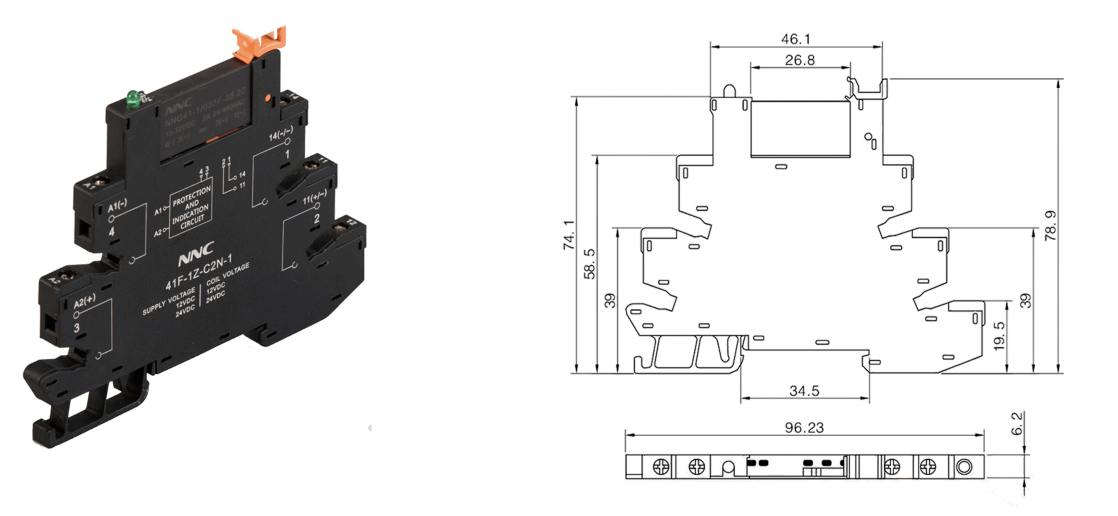 Compact Design NNG41 Series Solid State Relay with 6.2mm Thickness Socket