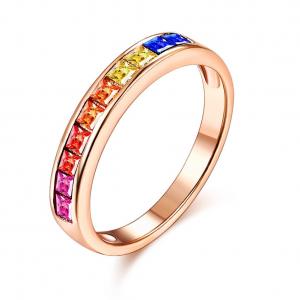China Hot Fashion 925 Sterling Silver Retro Cz Zirconia Topaz Channel Setting Rainbow Ring on sale