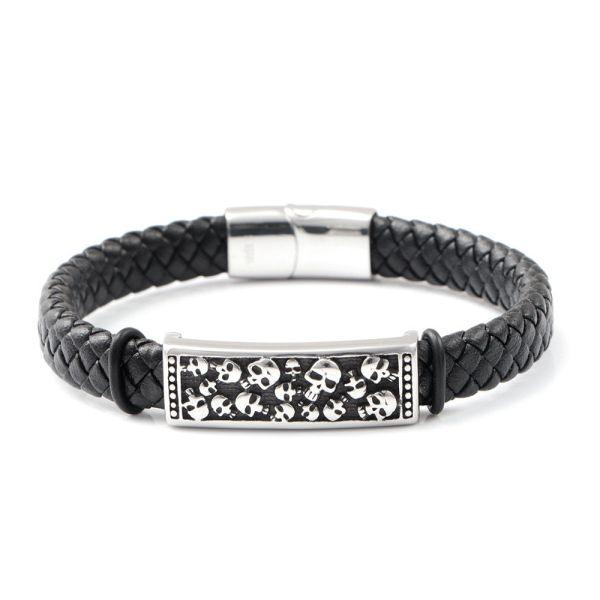 Vintage woven stainless steel men's skull bracelet