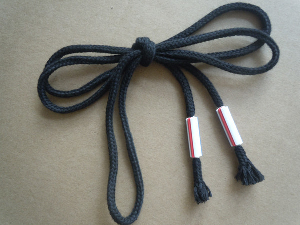 Black Elastic Waist Pulling Waxed Cotton Cord Pants With Plastic Tips