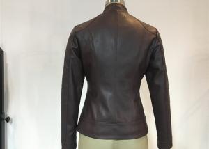 Quality Oxblood Symmetrical Ladies PU Jacket Slim Womens Burgundy Pleather Jacket for sale