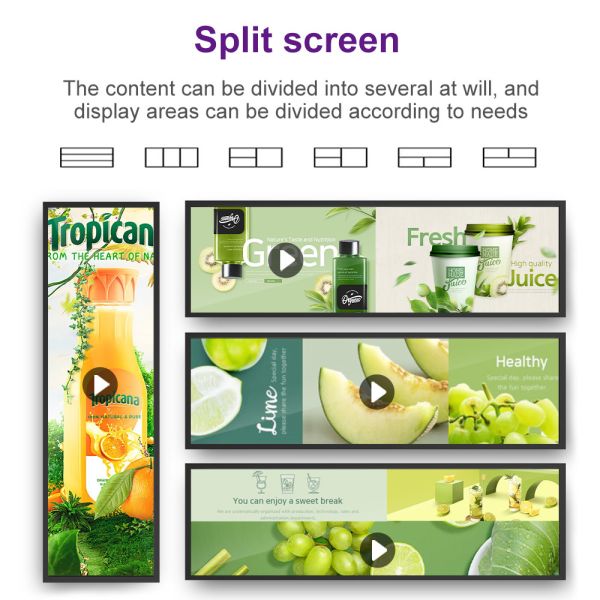 VETO Indoor Advertising Media Player Strip Ultra Wide Shelf Screen Stretch Bar Lcd Display