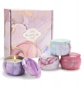 China AROMA HOME 4 pcs Hot Sales Custom Wholesale Luxury Gift Set Metal Aroma Tins Jar Dried Flowers Soy Wax Scented Candles on sale