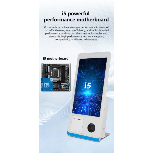 Restaurant Self-service Ordering Counter Kiosk Windows 8+128GB Self-service Payment Kiosk with Printer Nfc QR Code Scanner