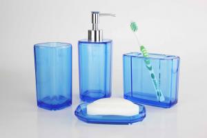 Quality Blue Plastic 4 piece Bath Accessory Sets Square Toothbrush Holder for sale