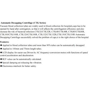 Low Speed Automatic Uncovering Refrigerated Centrifuge Machine CTK120R 4000rpm