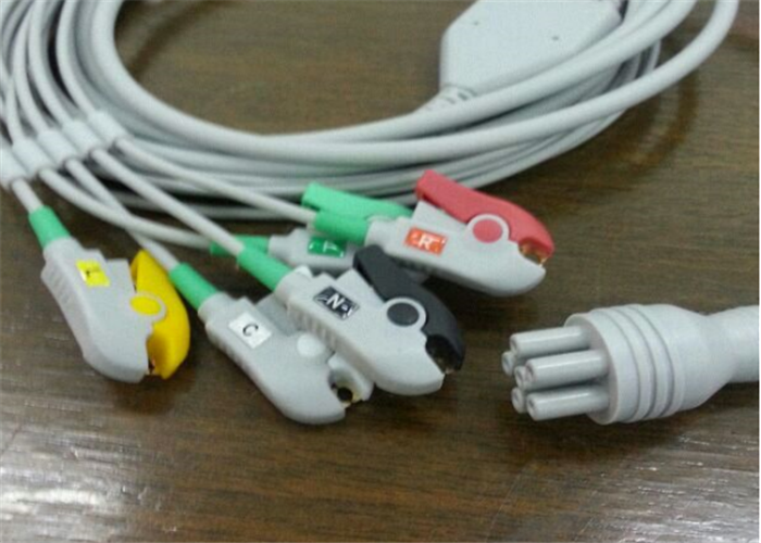 Colin 5 Lead ECG Patient Cable 5.0mm Diameter 6 Hole Connector 3.6m Long