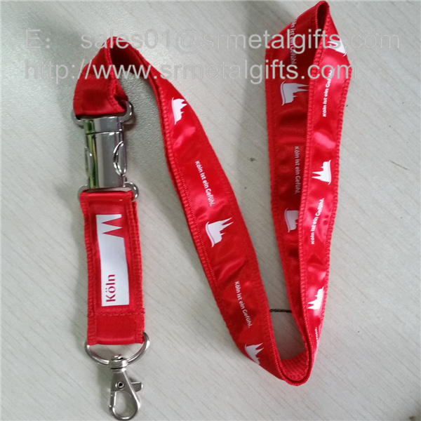Polyester satin ribbon overlay neck strap lanyards, polyester with satin ribbon stitched,